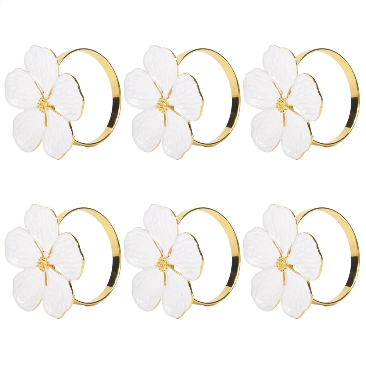 AA83 Napkin Rings Set of 6 Napkin Rings Holders White Flowers Napkin Buckles Elegant Napkin Holders for Dinner Table