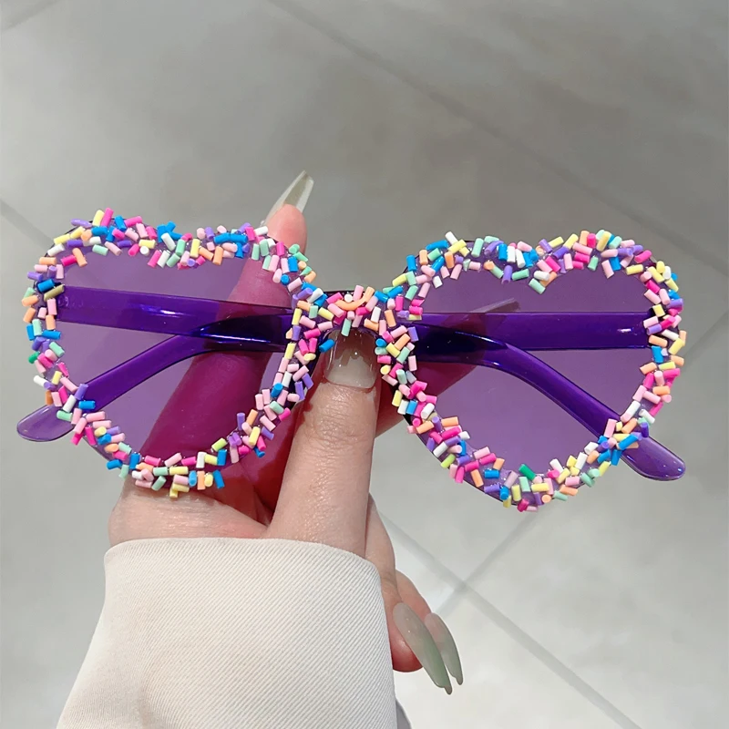 KAMMPT Heart Shape Sunglasses with Colorful Jimmies Women Stylish Cute Beach Sun Glasses Trendy Original Vacation Casual Shades image 4