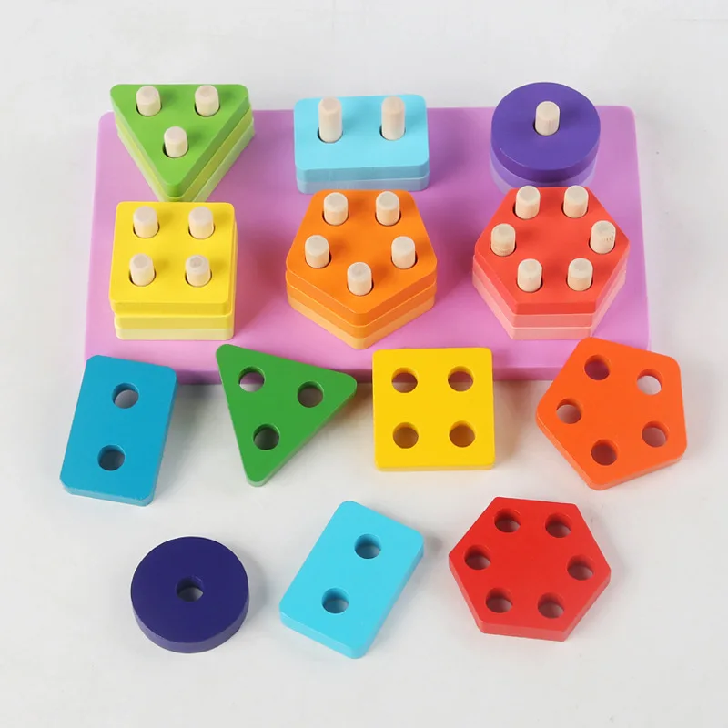 Montessori brinquedo blocos de construção de madeira aprendizagem precoce brinquedos educativos cor forma jogo crianças puzzle brinquedos para crianças meninos meninas