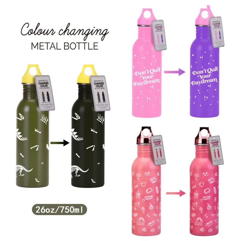 new single-layer stainless steel sports water bottle temperature sensitive color changing water cup creative magic water cup