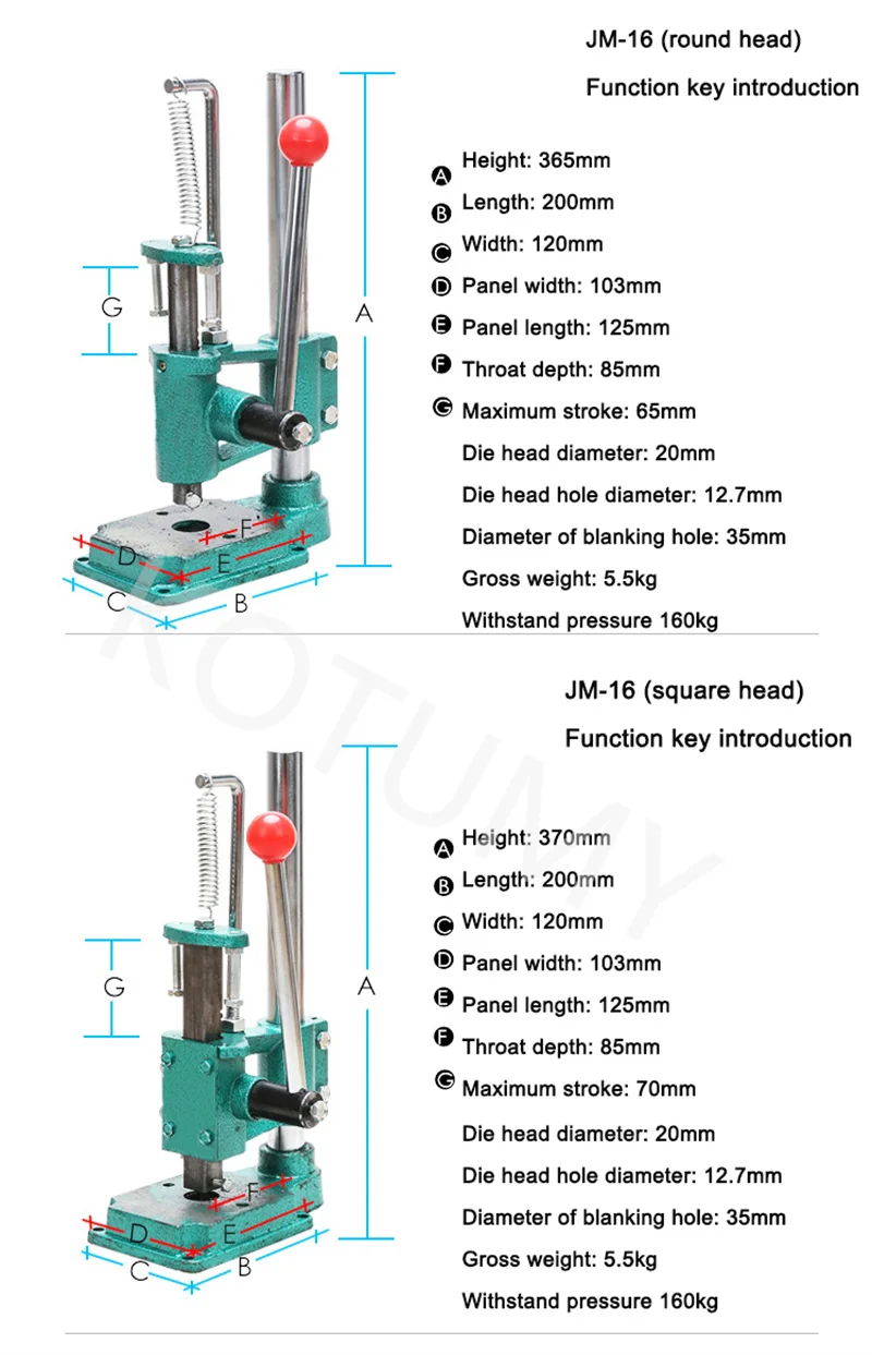 JM-16 Small Home Manual Press Miniature Punching Hand Beer Machine Cutting Equipment Hand Move Press Die Chip Device Industrial