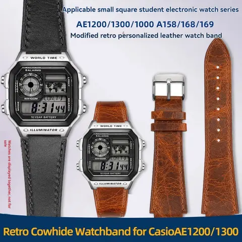 18MM Retro Cowhide Watchband for G-Shock Casio A158 A158W/A168/f91w/AE-1200/A159/A169 AE1300 Series Vintage quick release strap