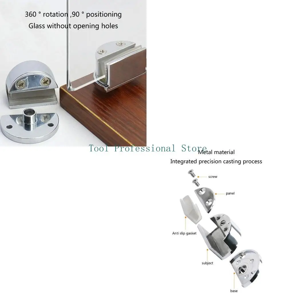 

57QF No Drilling Glass Door Pivots Metal Hinge Zinc Alloy Glass Single Clamp Hinge for Bathroom Kitchen Cabinet Shower Door