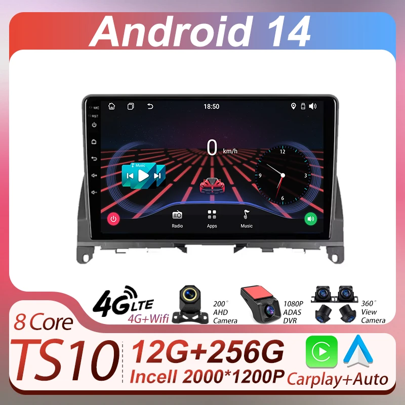 

Android 14 For Mercedes Benz C Class 3 W204 S204 2006 - 2011 Radio Stereo Head Unit Smart Car Systems GPS Navigation Bluetooth