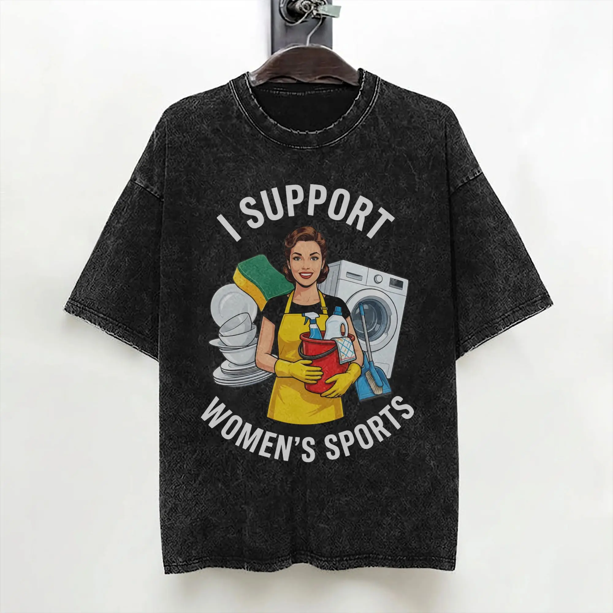 Washed T Shirts I Support Women's Sports Hip Hop T-Shirt Oversize Funny Cleaning Lady Streetwear Short Sleeve Tops Tee Shirt Men