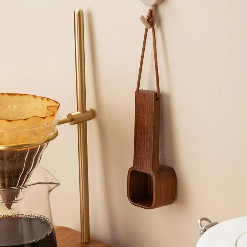 Long Handle Coffee Scoop Wooden Coffee Spoons with Walnut Wood Hanging Rope Measuring Scoop for Ground Beans Square Tea for Home