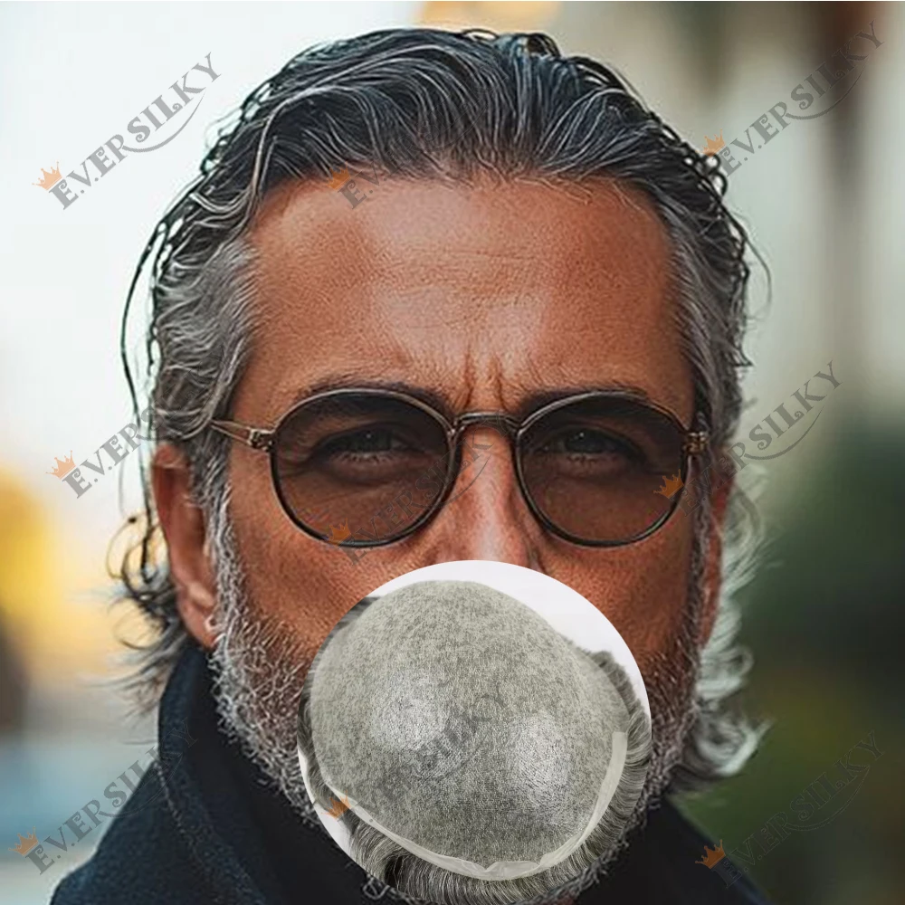 

Invisible Hairline 0.02mm Ultra Thin 80%Density Men Toupee Poly PU 1B40 White Grey Brown Blonde Natural Vloop Human Hair Prosth