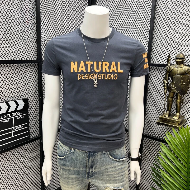 Summer New Casual T-shirt Men Short-sleeved Fashion Versatile Trendy Brand Half-sleeved Personalized Letter Printing Fit