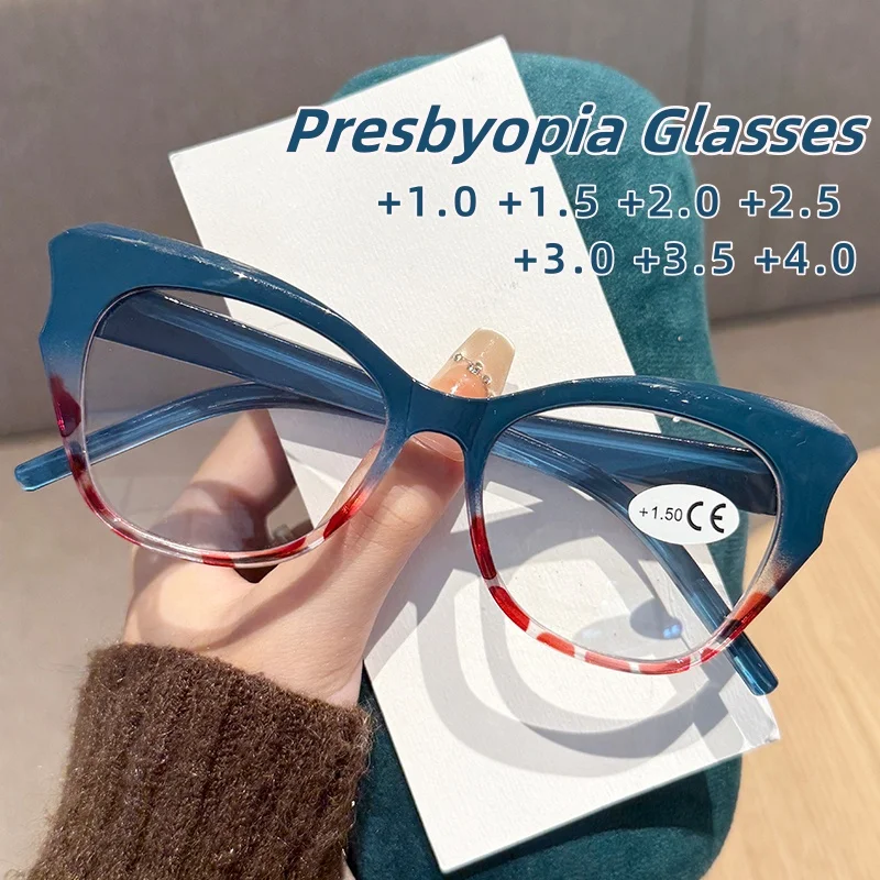 

Fashionable Contrasting Cat Eye Presbyopia Glasses New Large Frame Polygonal Anti Blue Light Glasses Stylish Women Eyewear