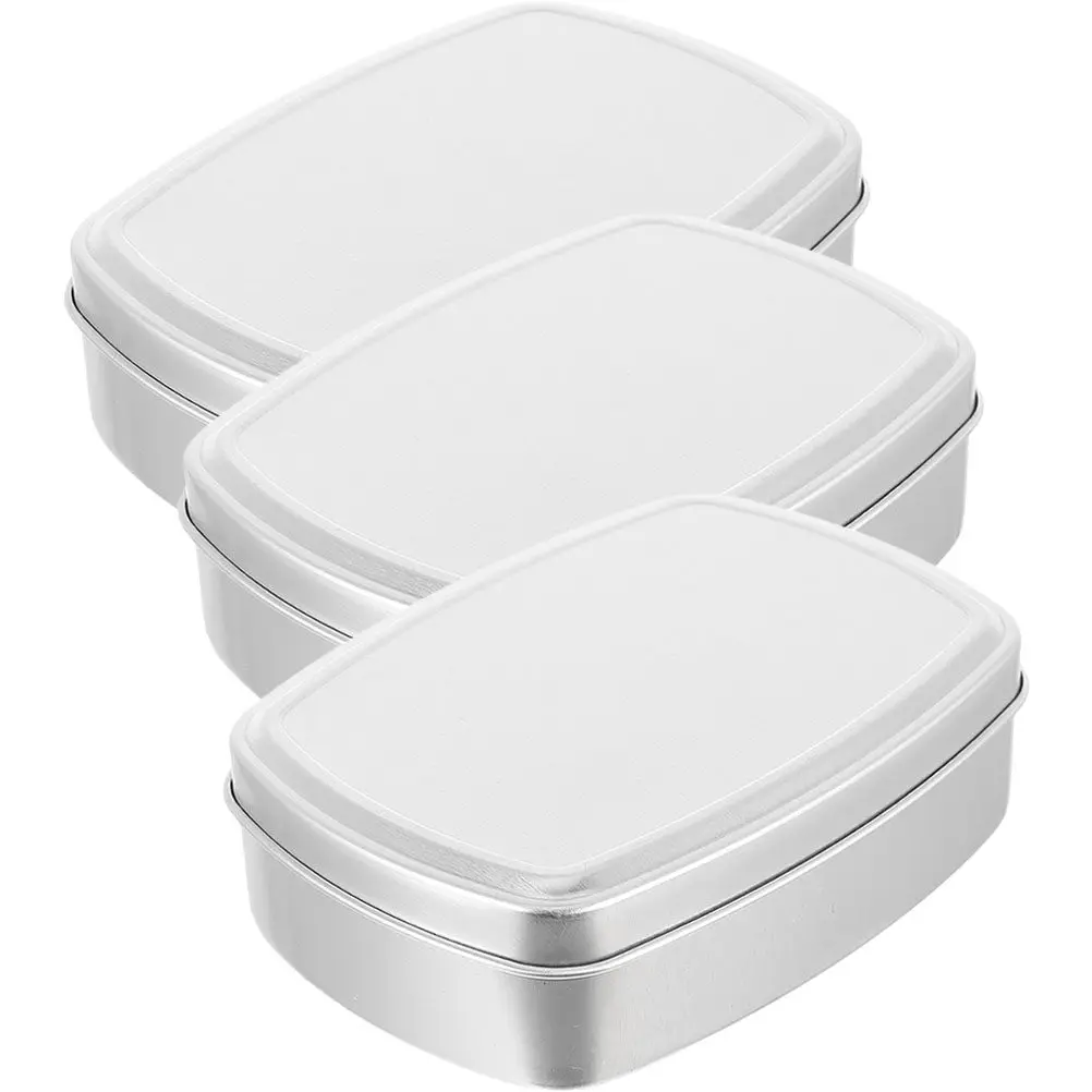 3Pcs Aluminum Soap Box Rectangular Lightweight Portable Storage Case Leakproof Lid for Travel Camping Daily Use Candy Containers