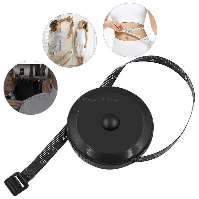 1.5m 60 นิ้วสีดําสองด้านวัดเทป Auto Retractable เครื่องมือ ABS ยืดหยุ่นเย็บ MINI วัดเทป