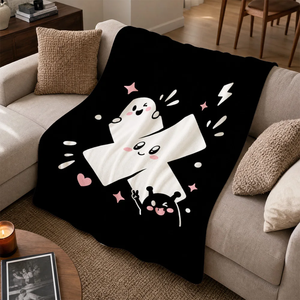 Ultra Soft Cartoon Ghost Throw Blanket Sofa Couch Decor Kawaii Halloween Design Lap Blanket Snuggle Cozy Gift Idea Fall Winter X
