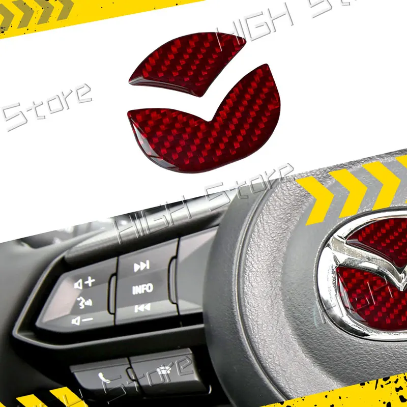 1Pc Carbon Fiber Car Steering Wheel Emblem Sticker Decal For Mazda 2 3 5 6 Axela Atenza Allegro CX3 CX5 CX7 CX9 CX30 Accessories