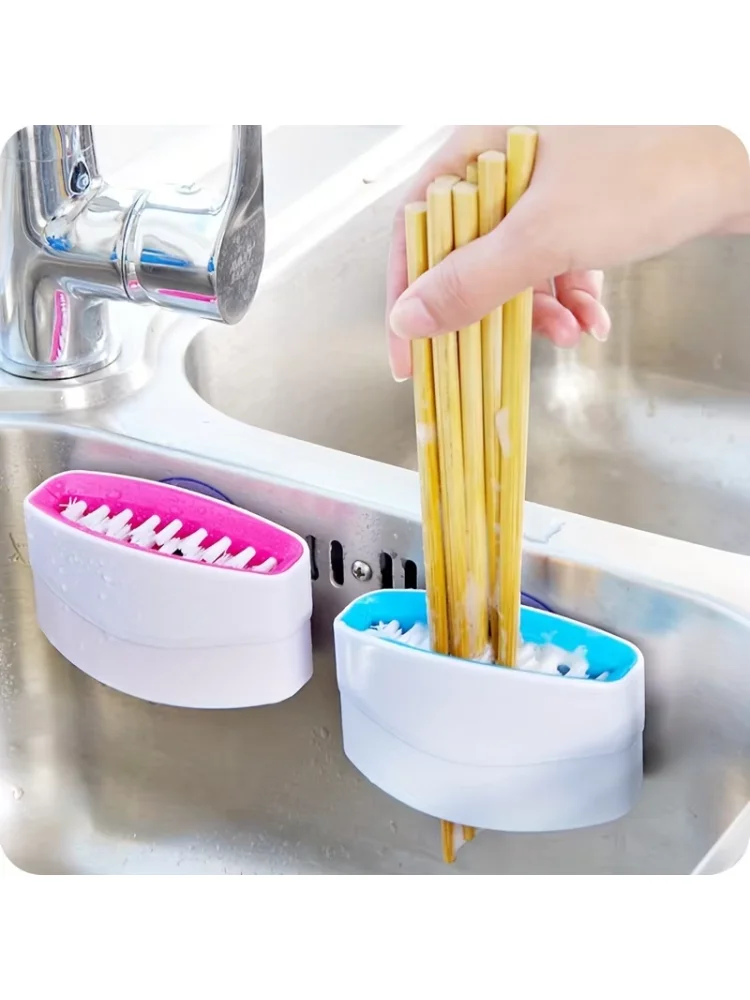 1pc, Knife Cutlery Cleaner Brush With Strong Suction Cup, Fork Spoon Cleaning Brush, Vegetable Fruit Kitchen Washing Tool