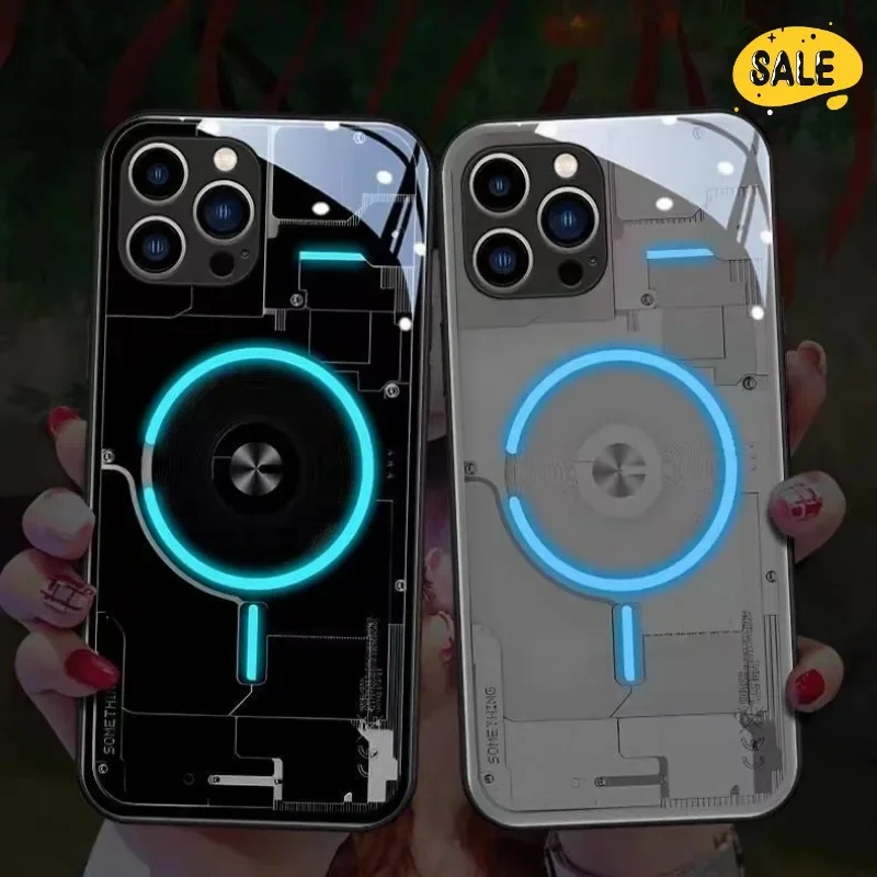 LED Light Up Flash Glass Phone Case For IPhone16 15 14 13 12 11 Pro Max Mini X XR Xs Max Shockproof Anti-scratch Protector Cover