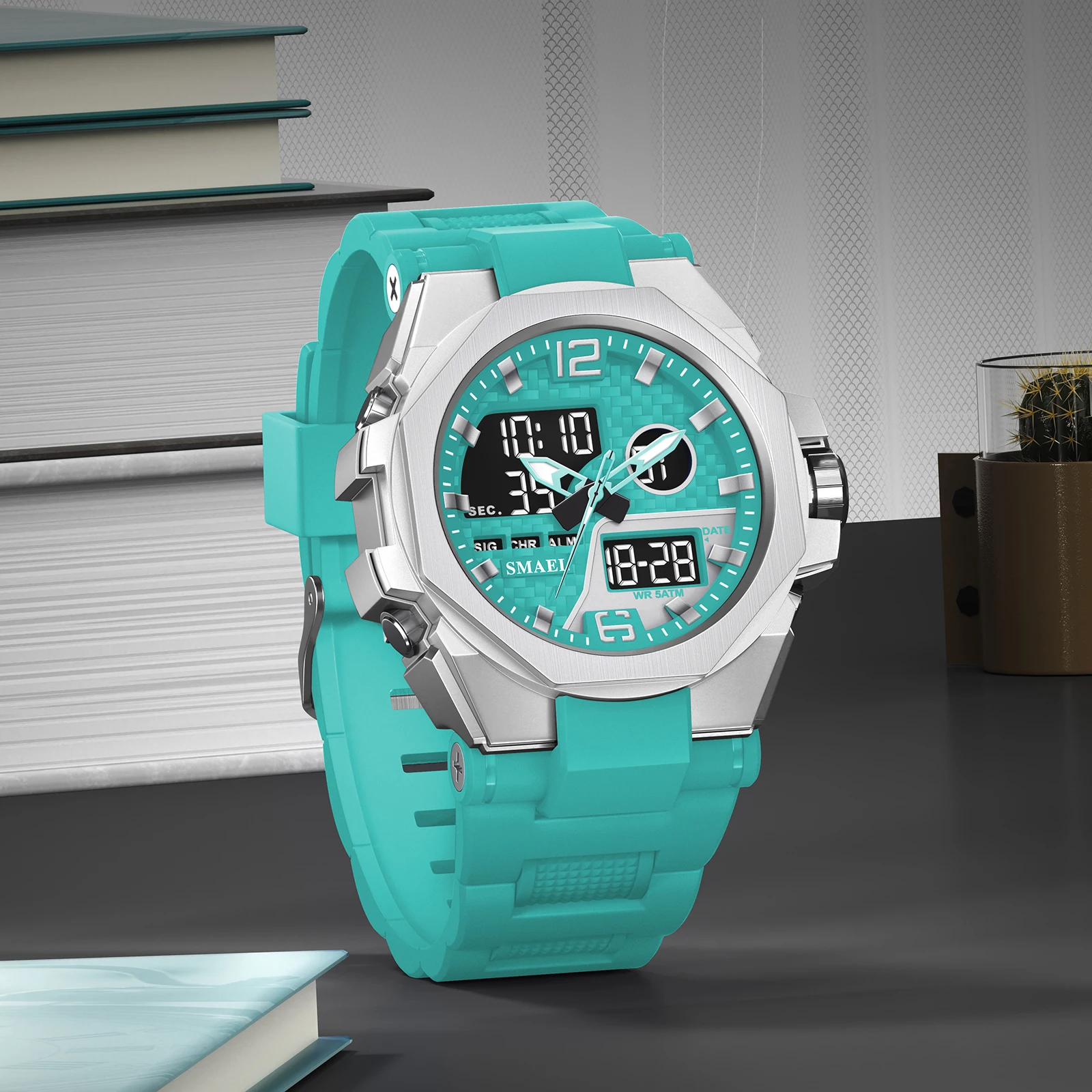 SMAEL Brand Sport Watch 8103 LED Light Alarm Clock Dual Time Display Waterproof Auto Date Watch For Men