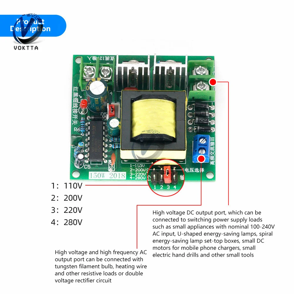 150W Inverter DC 12V to 110V 220V High-power Household Battery Inverter Converter Step-up Board Module Transformer Circuit Board