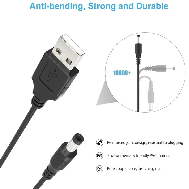 USB DC 전원 코드, 다기능 DC 교환 가능 플러그, 5.5X2.1