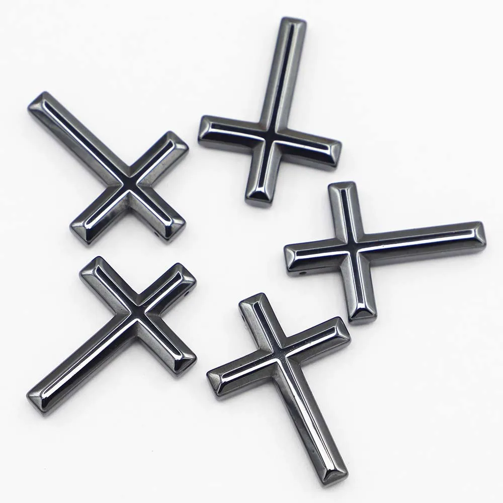 Simple Fashion Perforated Hematite Little Cross Necklace Pendants Accessories Charms Jewelry Making Wholesale24Pcs Free Shipping
