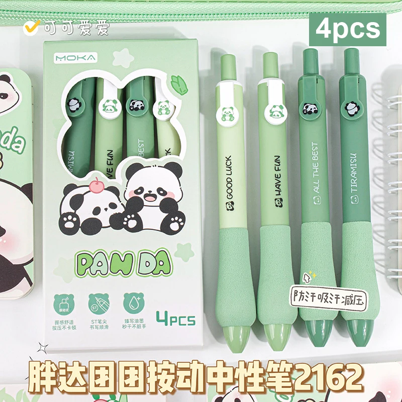 4pcs Cute Pens Cartoon Dog Panda Kawaii Gel Pens Black Ink 0.5mm ST Nib Soft Pen Grip Aesthetic Stationery Office Accessories