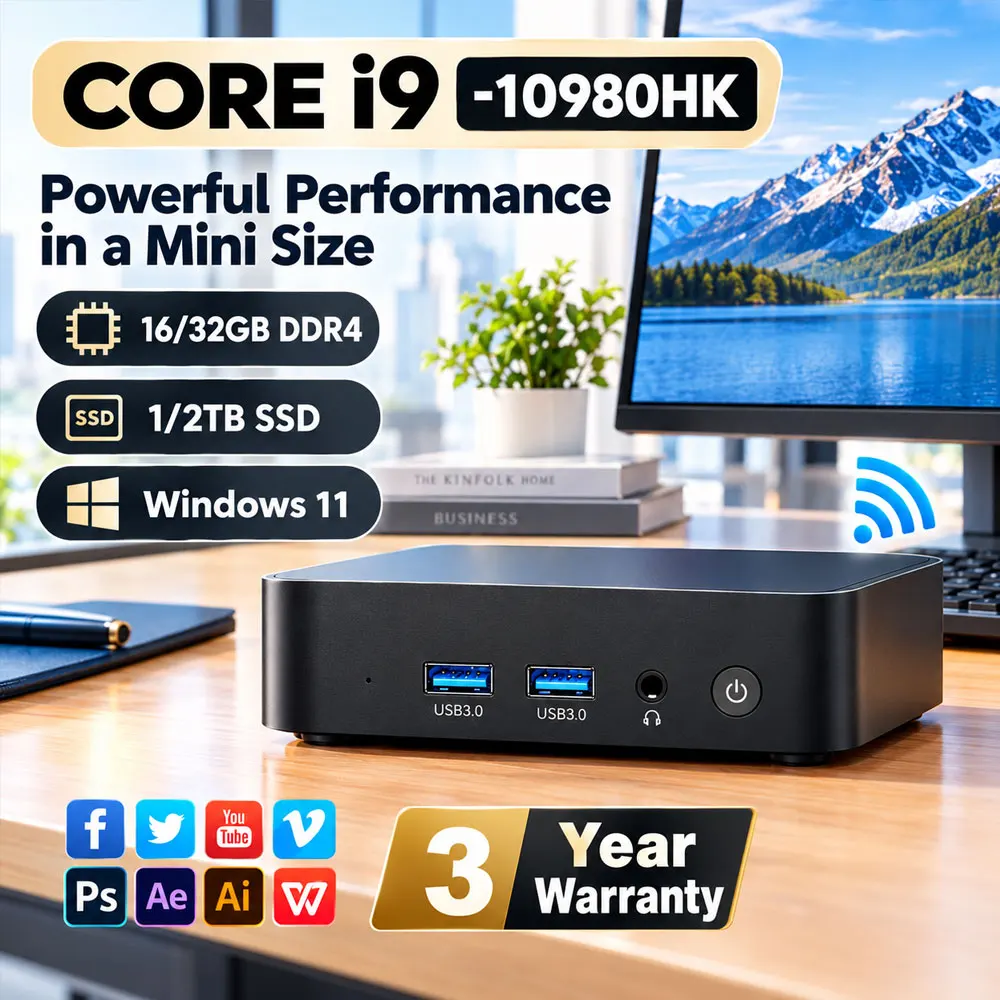새로운 인텔 I9-10980HK/N150 휴대용 미니 PC, 윈도우 11, 32GB DDR4, 1/2TB SSD, 게이밍 PC, Wi-Fi 6, 사무용 미니 데스크톱