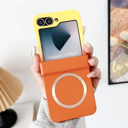 Contrasting Colors Magnetic Case For Samsung Z Flip 6 Hard Acrylic Shockroof Hinge Cover For Samsung Galaxy Z Flip 7 flip4 Case