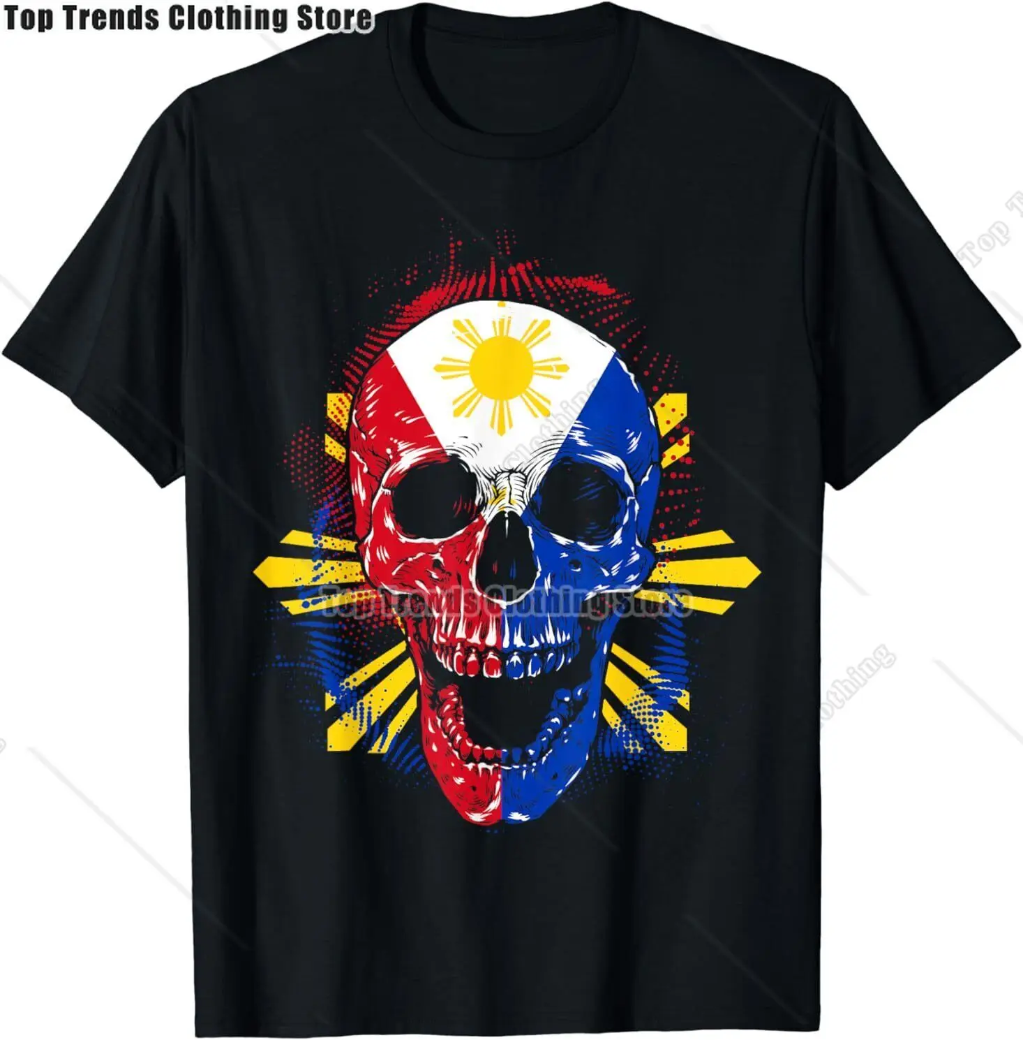 Skull Halloween Flag Filipino Pinoy Philippines Gift T-Shirt Graphic Cotton Streetwear Short Sleeve Birthday Gift Summer T-shirt