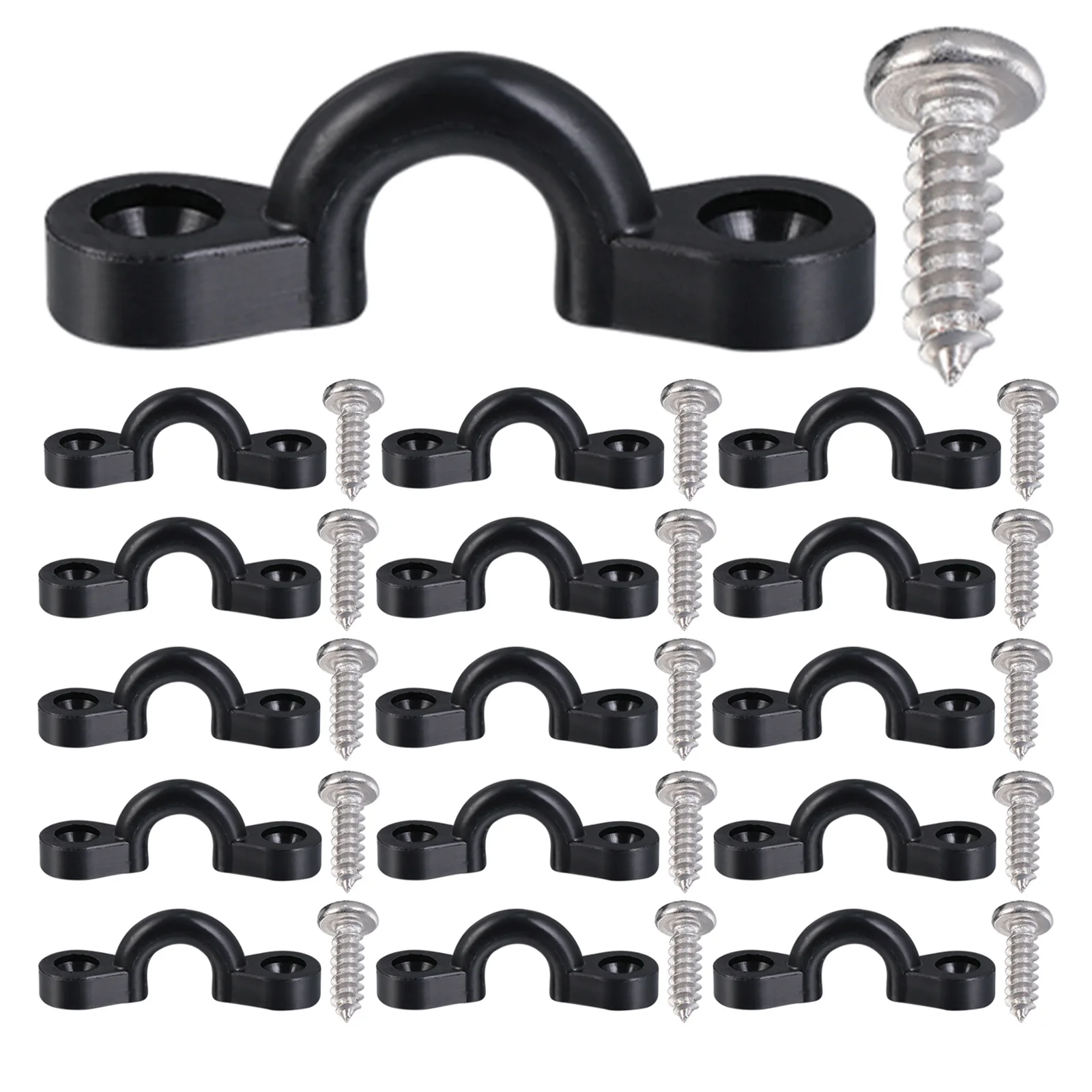 

30Pcs Kayak Deck Fittings Black Nylon Pad Eyes with Screws C Shape Buckle for Rope Guide Tie Down Paddle Leash Anchor Points