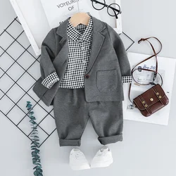 New children's fashion outfits baby chain suits boys' suits solid shirts tie three pieces formal night dress