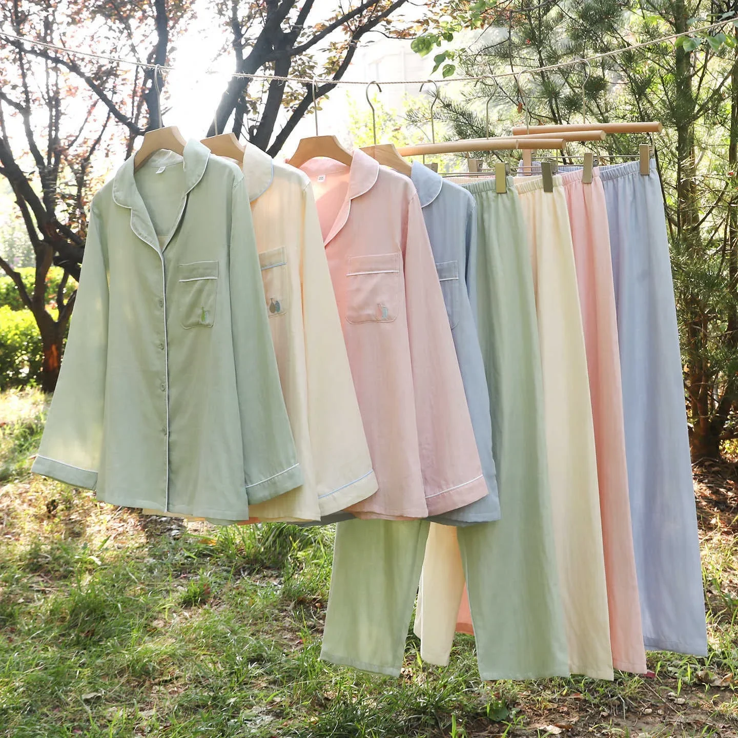 

Женский пижамный комплект из 100% хлопка, состоящий из 2 предметов, весенне-осенние пижамы с вышивкой, удобная ночная рубашка для девочек, удобная домашняя одежда