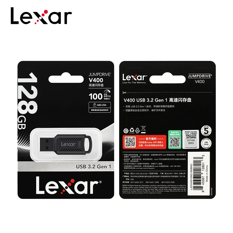 محرك فلاش USB Lexar 32 جيجابايت 64 جيجابايت JUMPDRIVE V400 USB 3.2 محرك القلم الأصلي بندريف البلاستيك U القرص ما يصل إلى 100 ميجابايت/ثانية ذاكرة U Stick