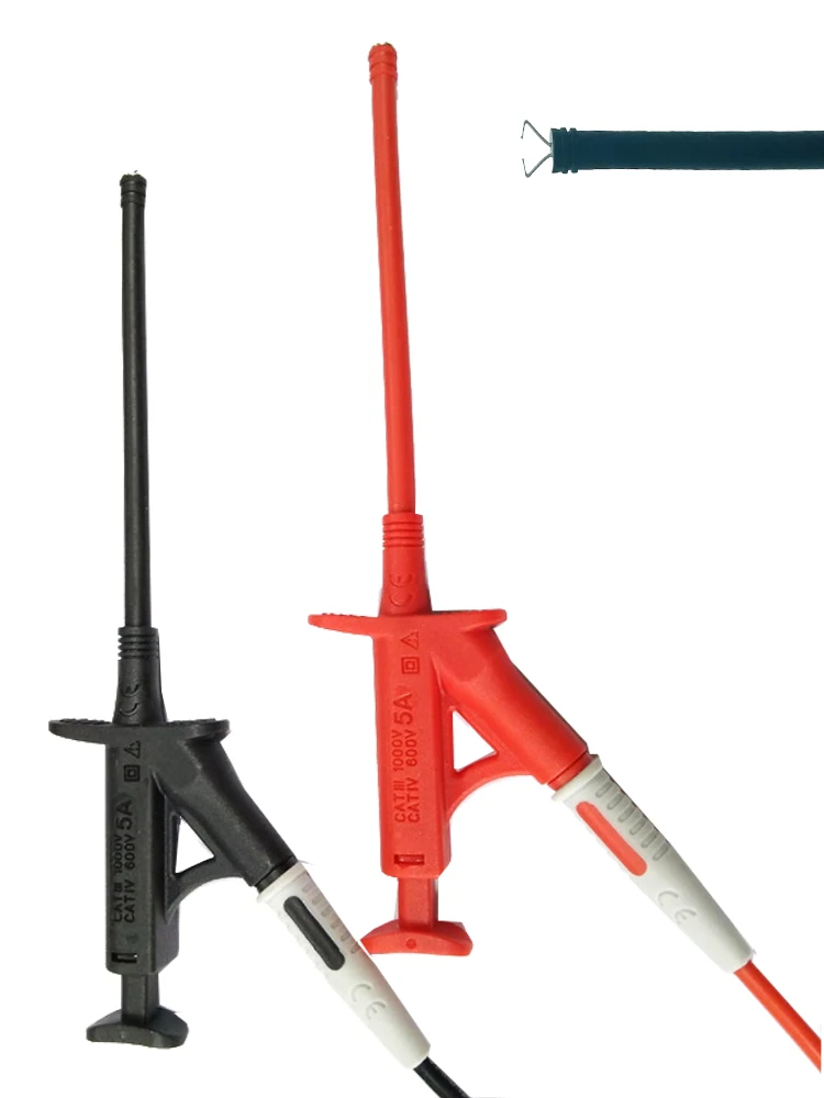 Multimeter-Anschlusskabel, 4 mm, Bananenstecker, isoliert, für Hochspannung, flexible Sonde, Federschäden, Testhaken – Detail 3