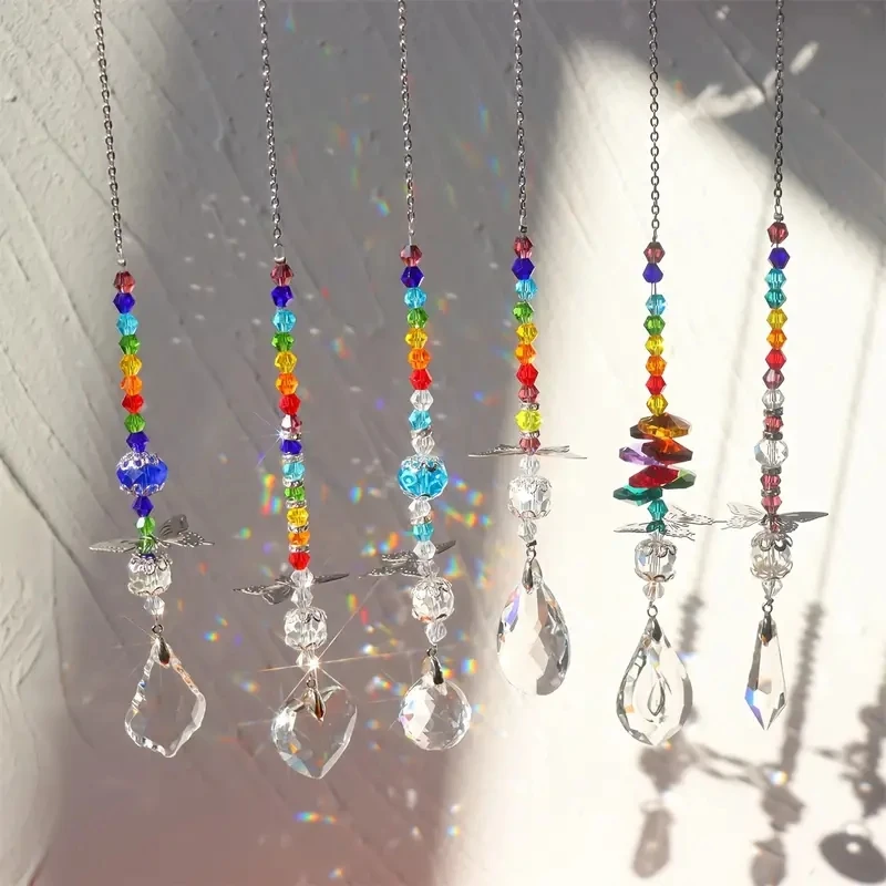 6Pc/Set Crystal Ball Prism Suncatcher Window Rainbow Maker z zawieszką w kształcie motyla do dekoracji domu, biura, ogrodu