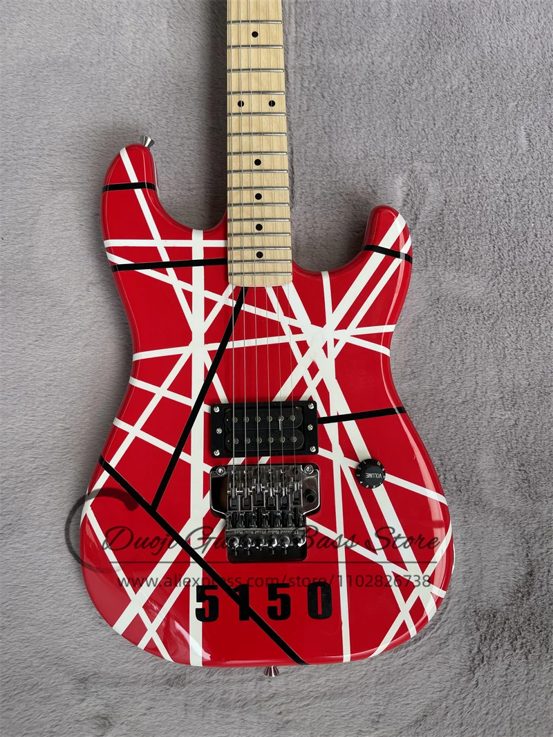 Red ELectric Guitar White Stripes Body Van H Guitar  Tremolo Btridge Maple Fretboard Chrome Hardware customization