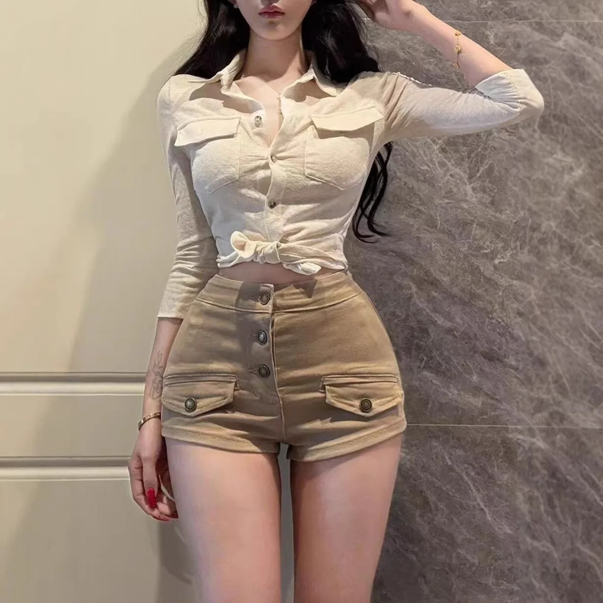 Korean-Style American Girl High- A-Line Denim Shorts For Women, 2026 New Summer Slim-Fit Hip-Hugging Hot Pants
