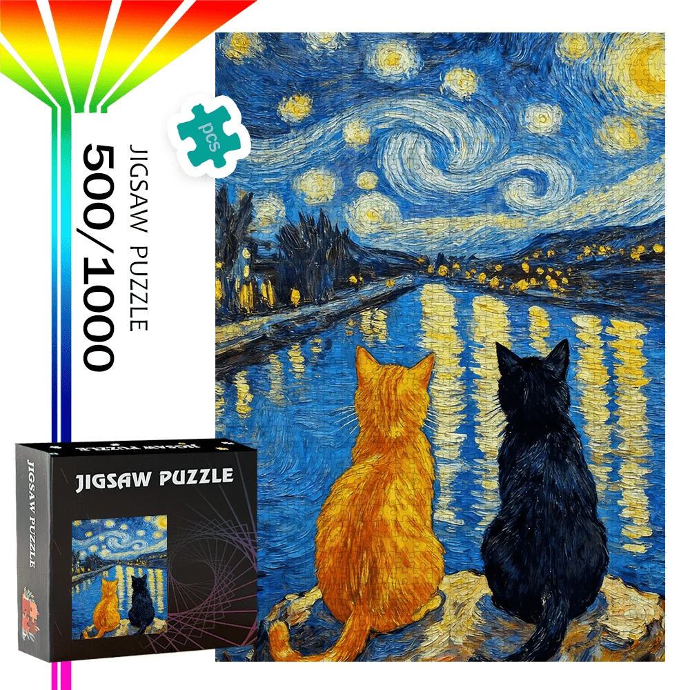 500 قطعة/1000 قطعة لعبة أحجية الصور المقطوعة - ألغاز لعيد الميلاد، الهالوين، عيد الميلاد، عيد الشكر، عيد الفصح، ليلة النجوم، فان جوخ، C