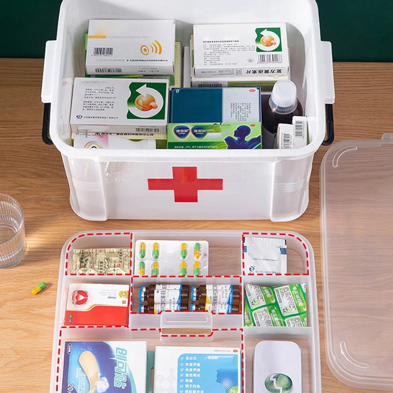 First Aid Kit Medicine Storage Box Portable Emergency Box Household Double Layers Medicine Boxes Medical Kit Storage Organizer