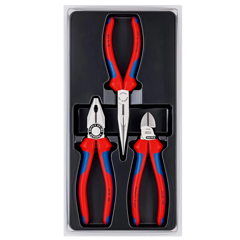 KNIPEX 00 20 11 Assembly Pliers Set (3 Piece) 0302180 Combination Plier 7002160 Diagonal Cutter 2616200 Needle Nose Plier