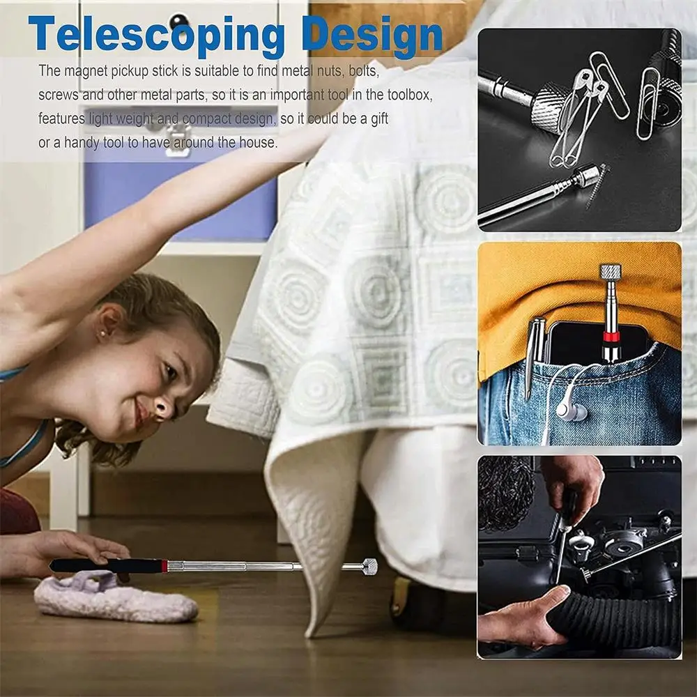 Teleskopisches magnetisches Pickup-Werkzeug, ausziehbarer Magnet-Stick-Greifer, Werkzeuge, Edelstahl-Bolzen, Schrauben, Reacher, magnetischer Nagelpflücker – Detail 9