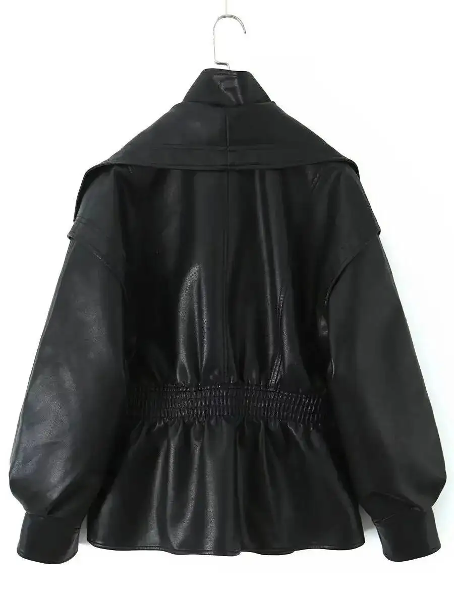 2025 New Women's Retro Vintage Coffee Faux Leather PU Jackets Female Motorcycle Biker BF Loose Oversized Streetwear Coats Tops