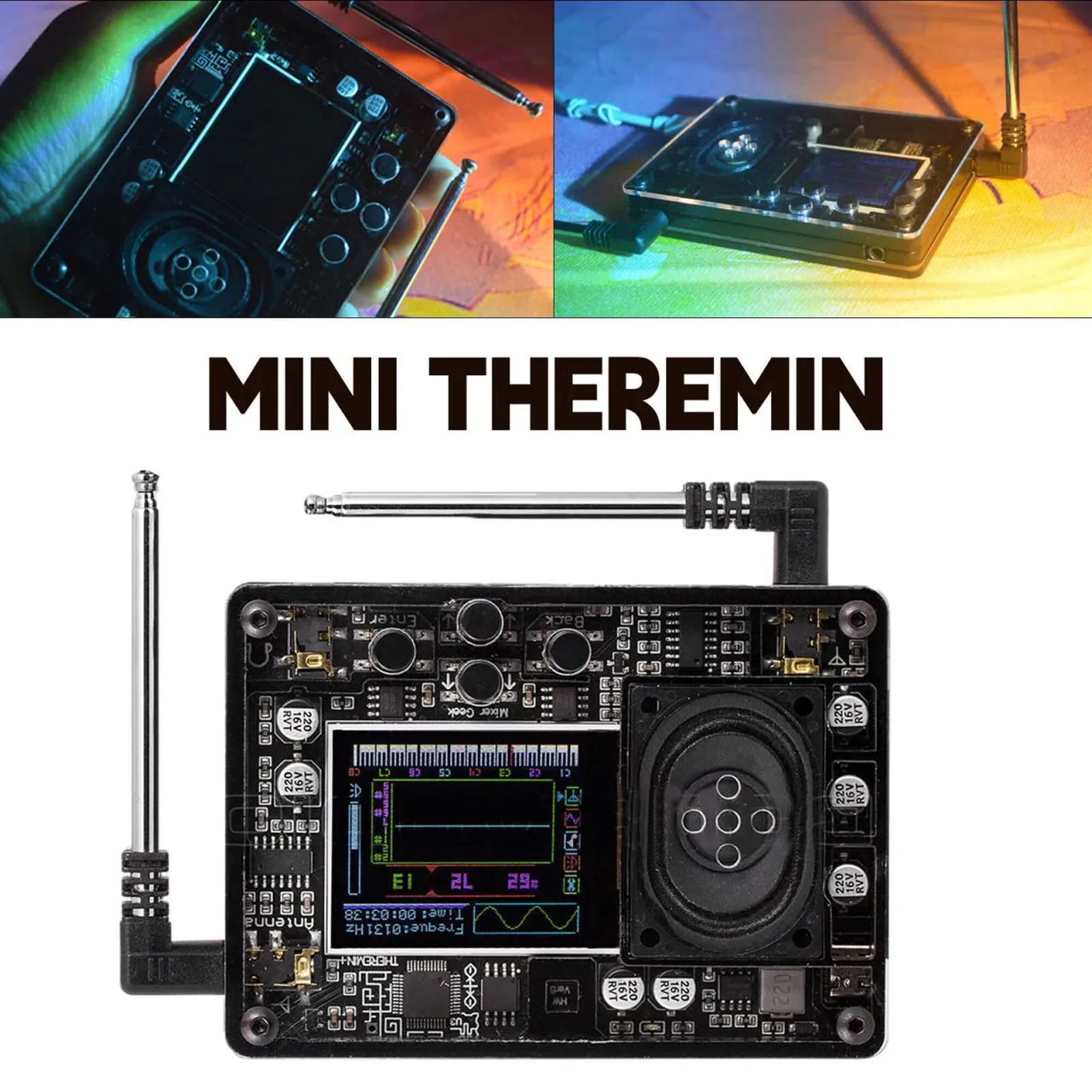 

Мини-терменник, функция калибровки антенны, музыкальный модуль Theremin, интерфейс типа C, цветной экран для музыкантов