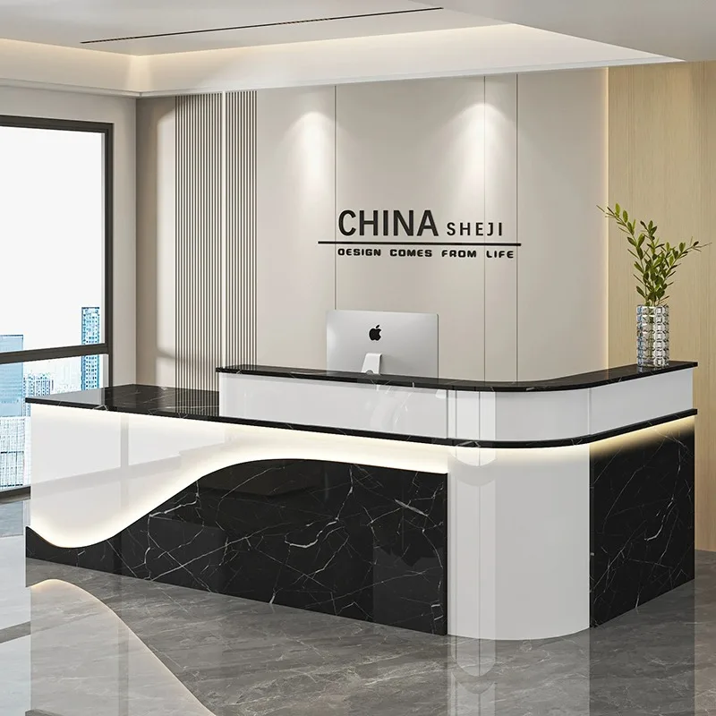 Company Reception Desk Curved Corner Baking Bar Shopping Mall Hotel Restaurant Bar Counter High-end Service Desk Cash Register