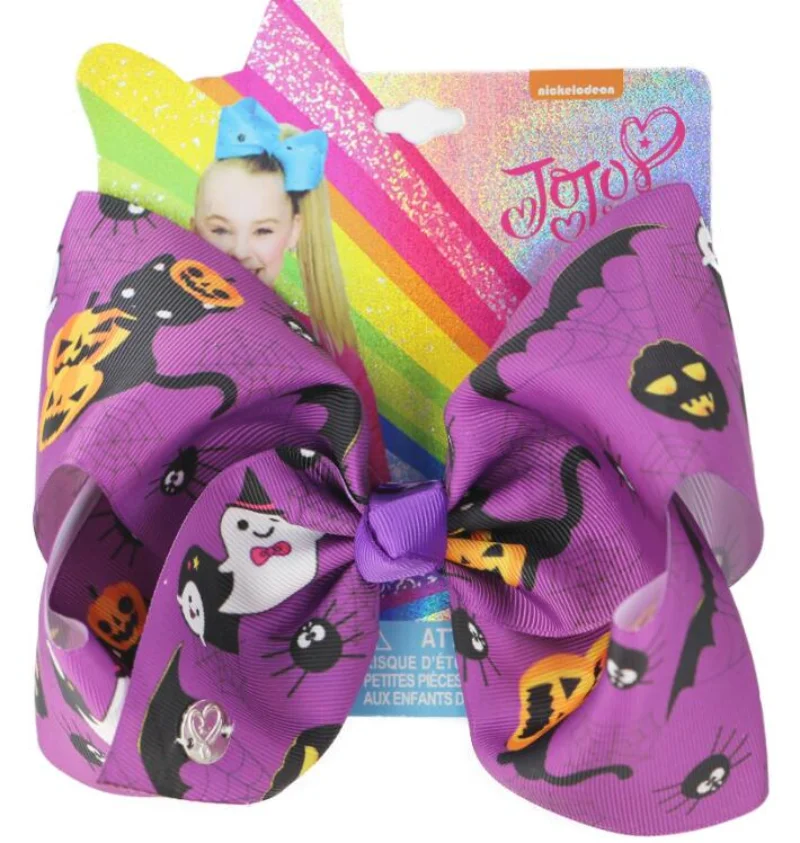 NEW 8inch Halloween Bows  Large Bows with Alligator Clips Print Grosgrain ribbon hair bow  For Girls kids Hair accessories