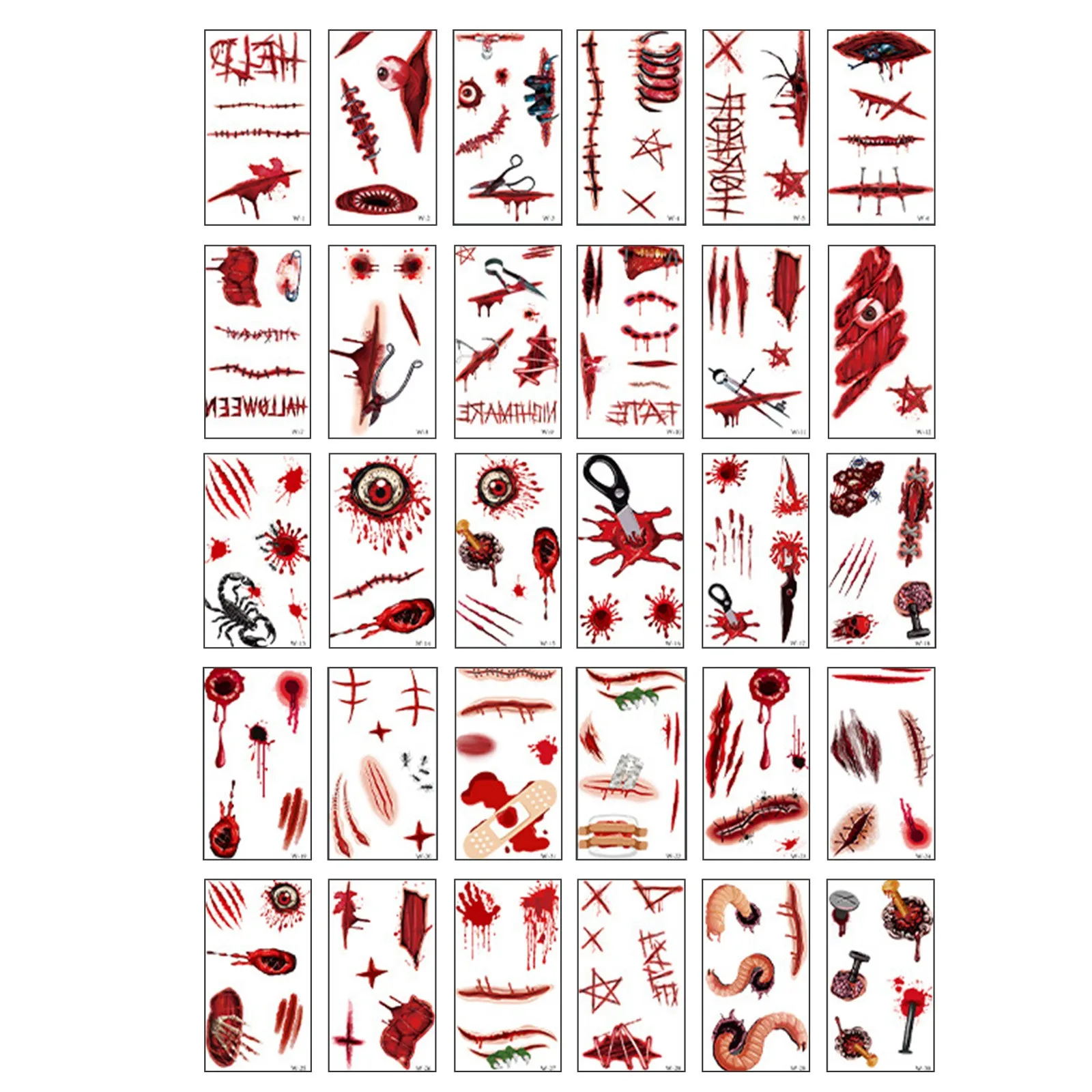 30 sztuk/zestaw impreza z okazji Halloween tymczasowe tatuaże Zombie makijaż blizna rana krwawienie naklejki z tatuażami dzieci kobiety mężczyźni Cosplay
