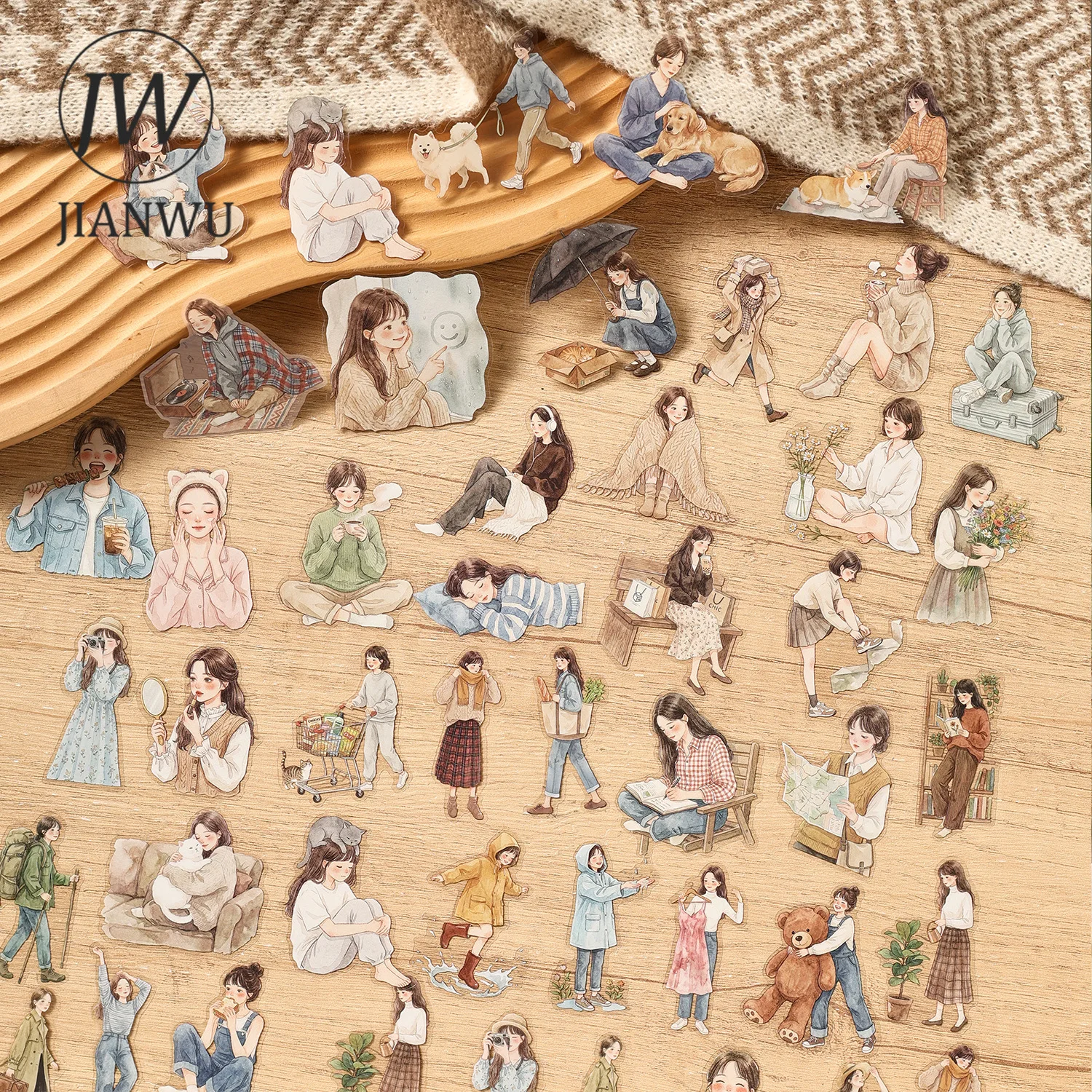 JIANWU Cute Girl Character Life Landscape Material Collage Scrapbooking PET Sticker Creative DIY Journal Stationery