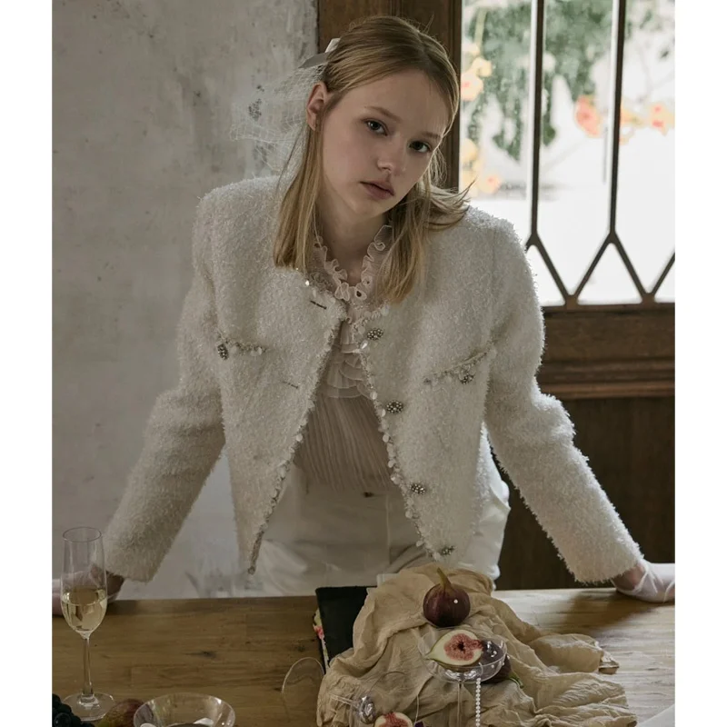 

Ele ort Outerwear for Women with Embedded iny Tead And Luxury Knit Selfwill Brand Straight Tube pe Long Sve