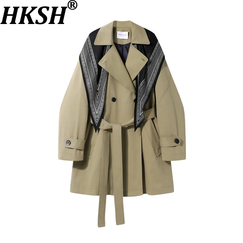 

HKSH весна осень новый женский плащ с отложным воротником двубортный пояс шарфы корейское пальто повседневная куртка Ins HK13132