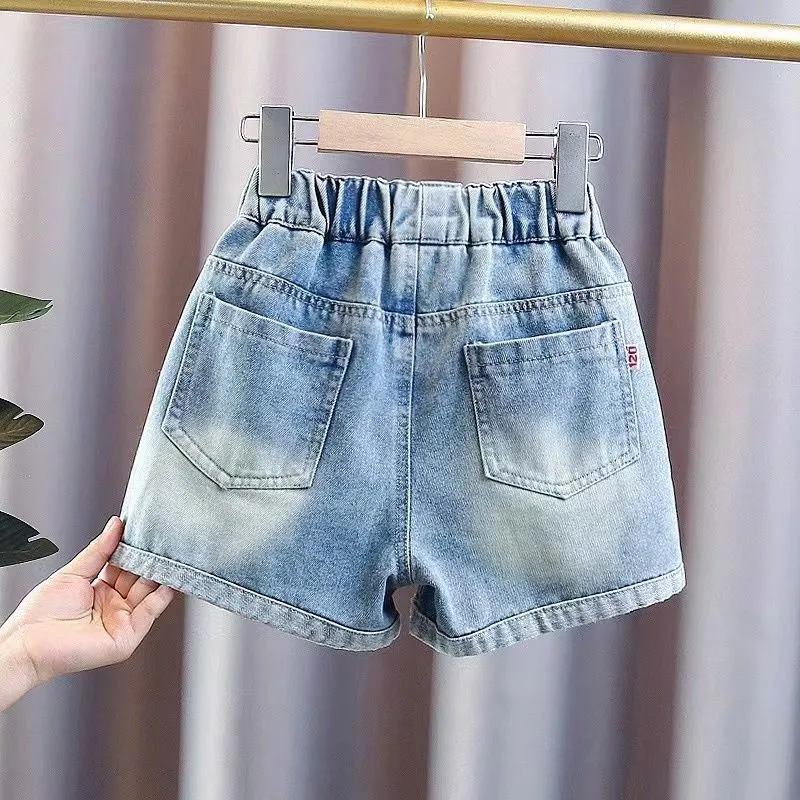 Summer Girls Shorts Jeans Pants Fashion Embroidery Loose Denim Pants For 3-12 Years Kids Clothes Children Cotton Trousers