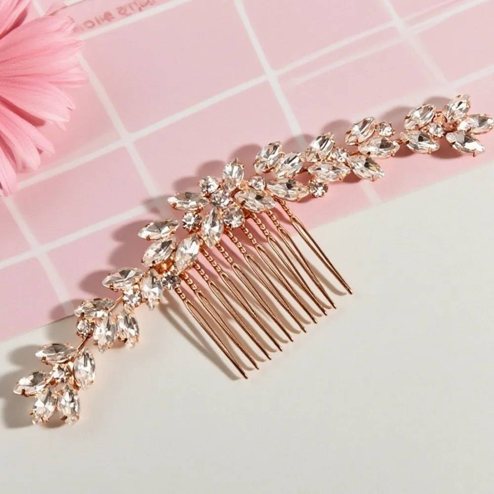 Luxury Silver Toothed Insert Comb Gold Geometric Rhinestone Hairpin Tiaras Hairstyle Tools Hair Clip Bride