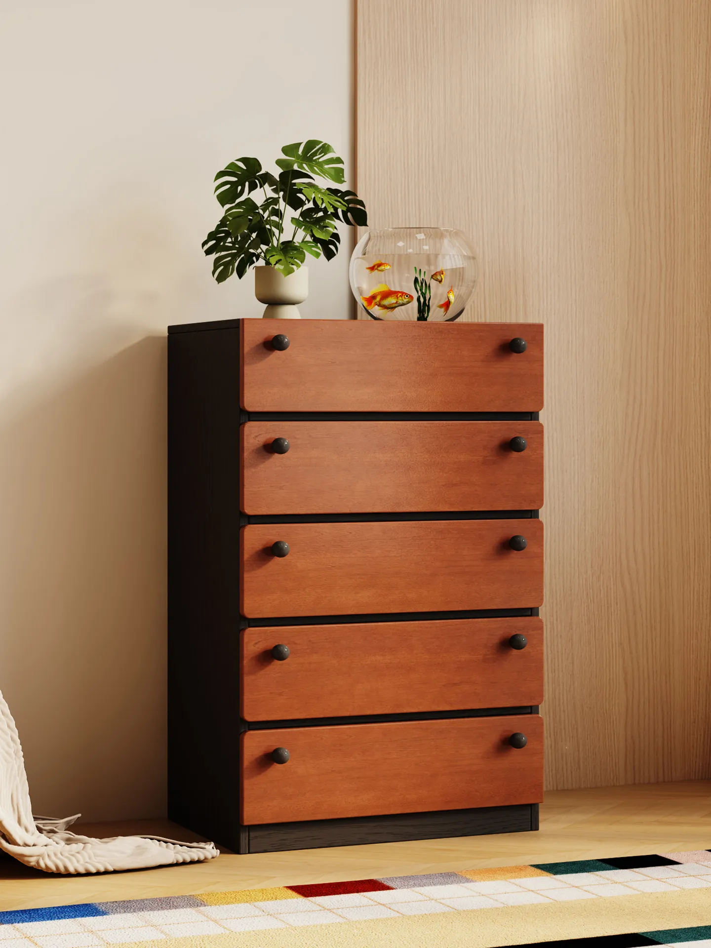 

Тумба для хранения PYJ Pre-Style из массива дерева с пятью выдвижными ящиками для гостиной